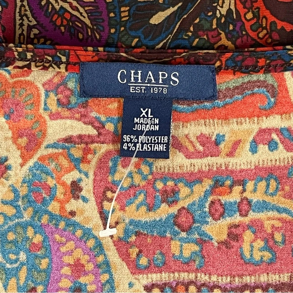 Chaps Multicolor Paisley V-Neck Blouse Vibrant Design Office Business Top Tunic - Picture 6 of 8